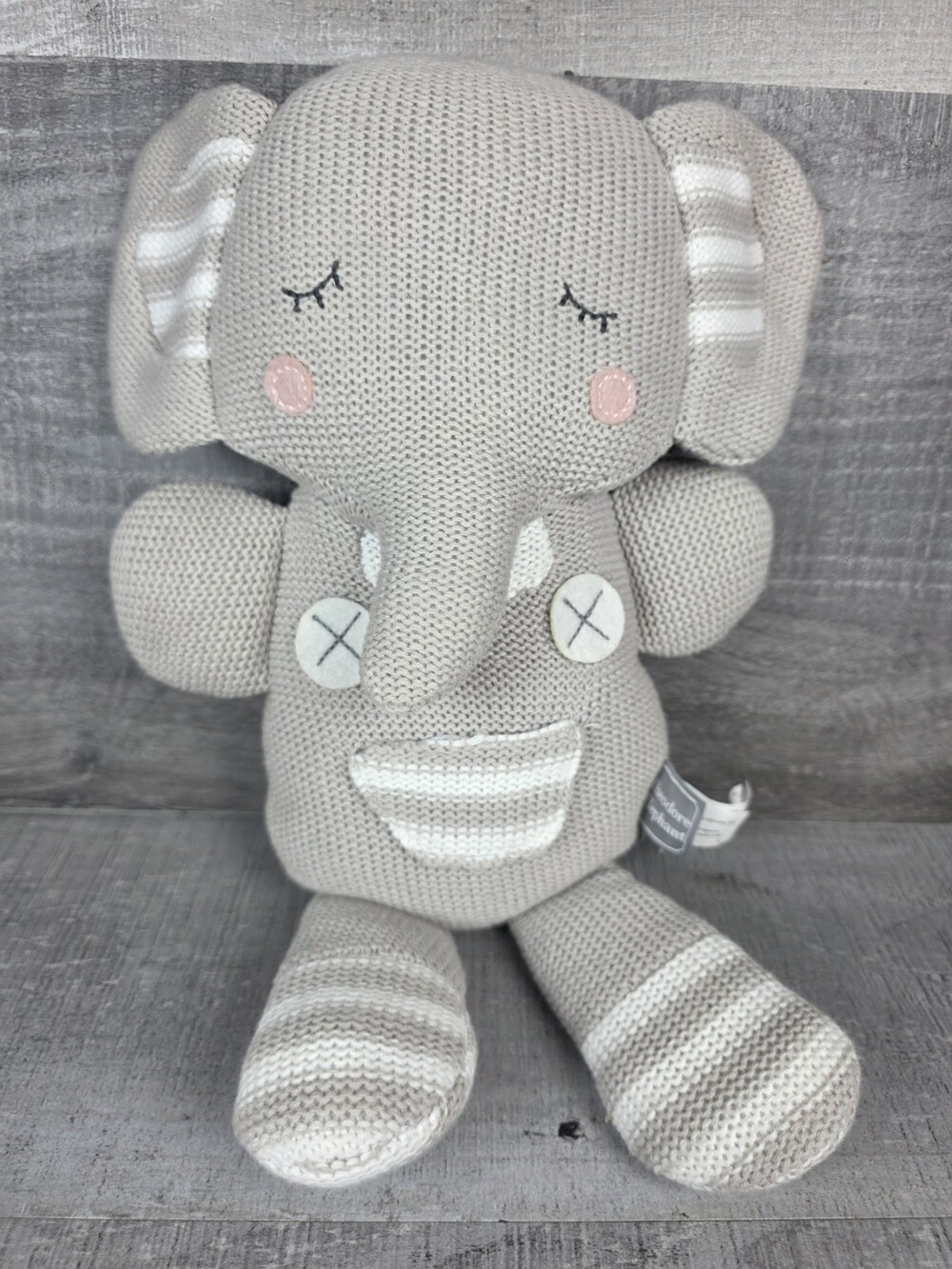 LIVING TEXTILES Australia Knitted Theodore Elephant Gray Plush Rattle 14" b249